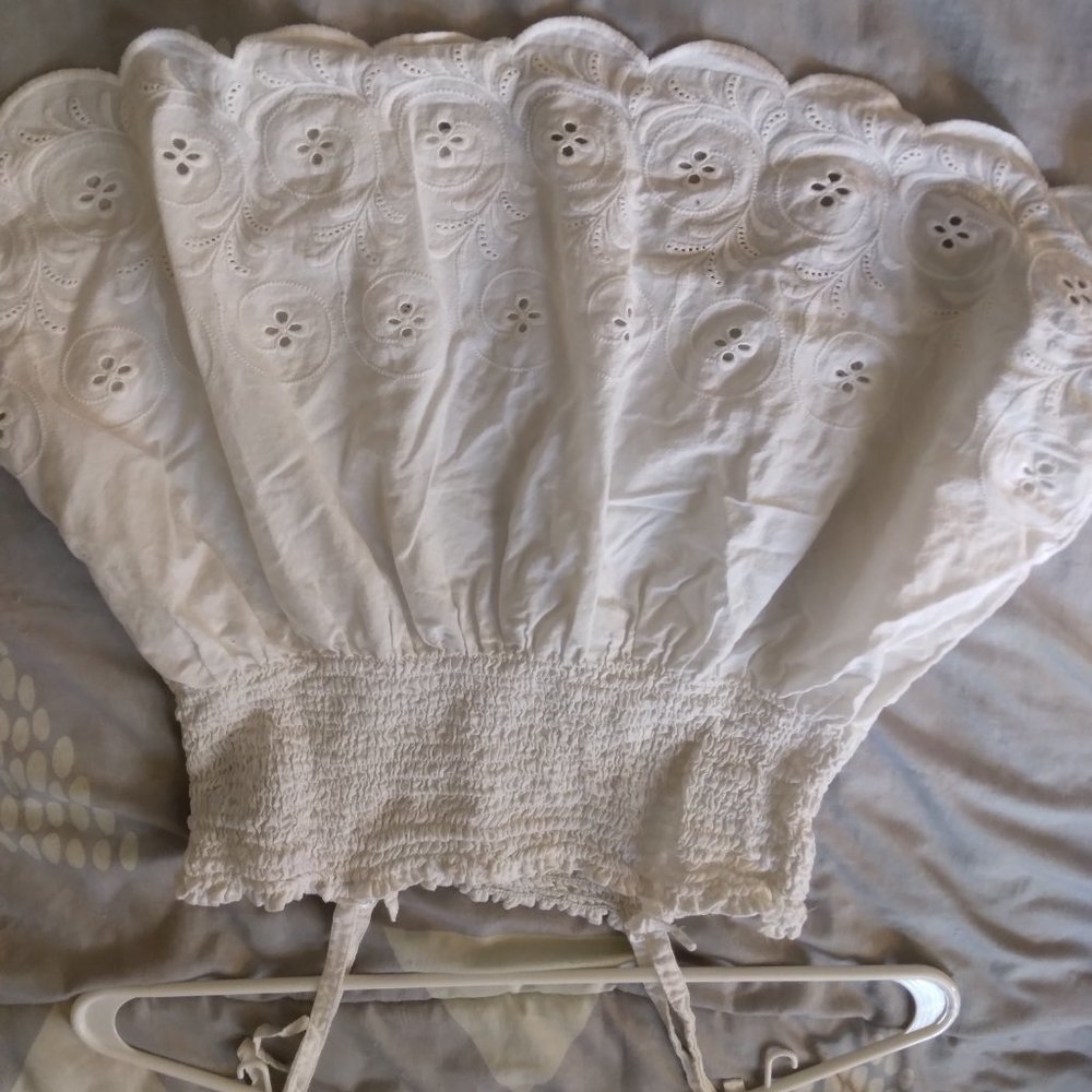White boho tank (flowy, lacy, spaghetti straps)